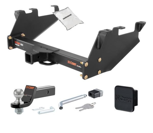 88 - 00 Chevrolet K2500 With 10" step bumper 2in. CURT Trailer Hitch + Ball Mount + Cover + Lock Kit HWA382 - CURT