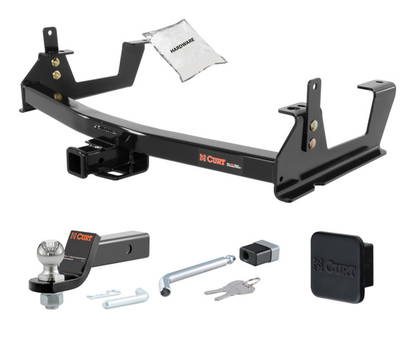 15 - 19 Chevrolet Silverado 2500 HD 8' bed, excluding factory receiver, Tommy Gate lift or cab & chassis 2in. CURT Trailer Hitch + Ball Mount + Cover + Lock Kit HWA484 - CURT