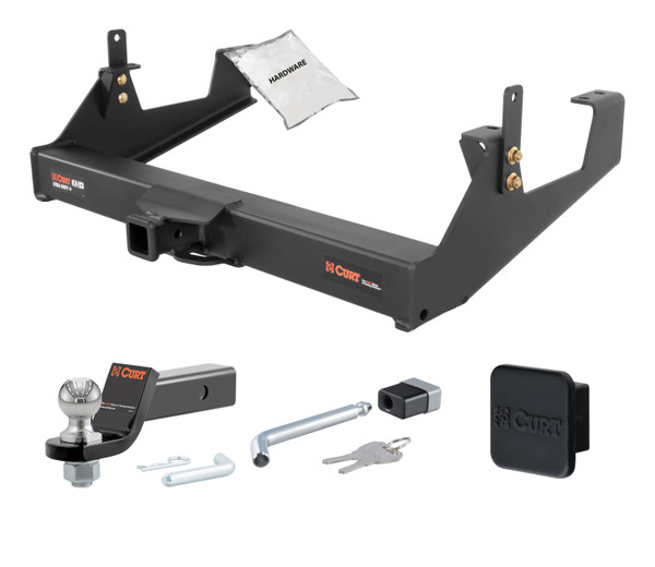 11 - 19 Chevrolet Silverado 3500 HD 8' bed, excluding factory receiver, Tommy Gate lift or cab & chassis 2in. CURT Trailer Hitch + Ball Mount + Cover + Lock Kit HWA564 - CURT