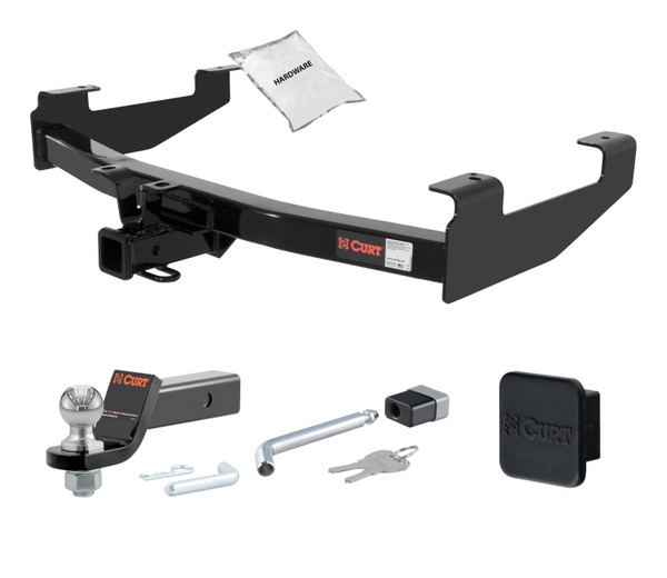 01 - 06 Chevrolet Silverado 3500 6' bed, excluding factory receiver, Tommy Gate lift or cab & chassis 2in. CURT Trailer Hitch + Ball Mount + Cover + Lock Kit HWA515 - CURT