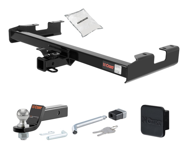 01 - 06 Chevrolet Silverado 3500 6' bed, excluding factory receiver, Tommy Gate lift or cab & chassis 2in. CURT Trailer Hitch + Ball Mount + Cover + Lock Kit HWA517 - CURT