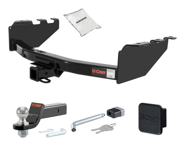 07 - 18 GMC Sierra 1500 Excluding roll pan bumper, Tommy Gate lift or 10" drop bumper 2in. CURT Trailer Hitch + Ball Mount + Cover + Lock Kit HWA1147 - CURT