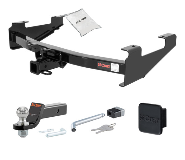 01 - 10 GMC Sierra 2500 HD 8' bed, excluding factory receiver, Tommy Gate lift or cab & chassis 2in. CURT Trailer Hitch + Ball Mount + Cover + Lock Kit HWA1216 - CURT