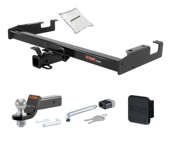 01 - 06 GMC Sierra 2500 HD 8' bed, excluding factory receiver, Tommy Gate lift or cab & chassis 2in. CURT Trailer Hitch + Ball Mount + Cover + Lock Kit HWA1221 - CURT