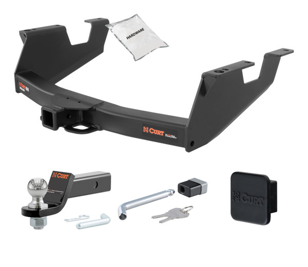 11 - 12 GMC Sierra 2500 HD 8' bed, box delete 2in. CURT Trailer Hitch + Ball Mount + Cover + Lock Kit HWA1222 - CURT