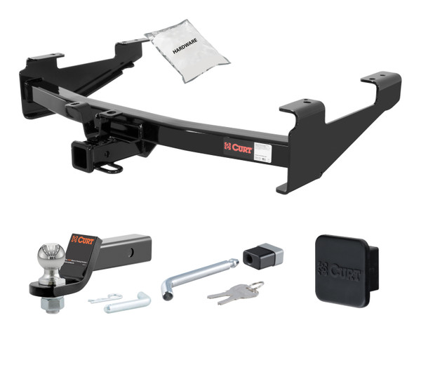 01 - 10 GMC Sierra 2500 HD 6' bed, excluding factory receiver, Tommy Gate lift or cab & chassis 2in. CURT Trailer Hitch + Ball Mount + Cover + Lock Kit HWA1201 - CURT