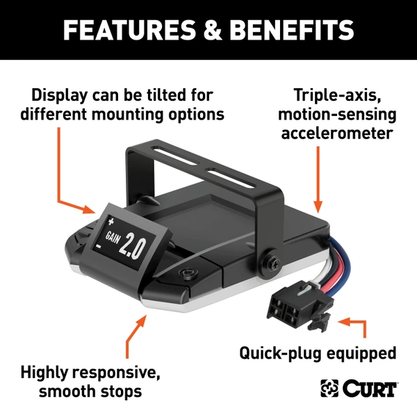 2006-2024 Honda Ridgeline All CURT Assure Proportional 1-4 Axel Auto Leveling Motion-Sensing Trailer Brake Controller