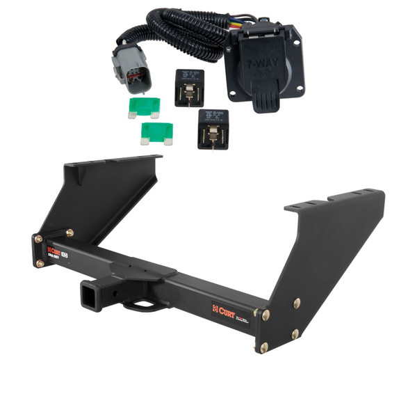 1999 - 2003 Ford F-250 Super Duty With 16" spare tire and 10" drop bumper Curt 2", Class 5 Trailer Tow Hitch + 7-way Wiring Kit 15316 - CURT