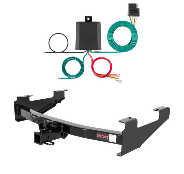 2007 - 2010 GMC Sierra 3500 HD 8' bed, excluding factory receiver, Tommy Gate lift or cab & chassis Curt 2", Class 3 Trailer Tow Hitch + 4-flat Wiring Kit 13208 - CURT