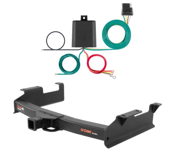 2007 - 2010 Chevrolet Silverado 3500 HD 8' bed, factory replacement hitch Curt 2", Class 5 Trailer Tow Hitch + 4-flat Wiring Kit 15312 - CURT