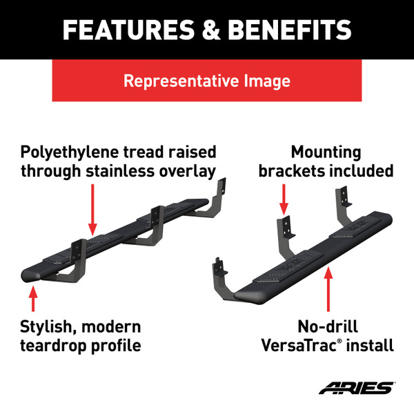 ARIES 2558052 AscentStep Black Steel 5-1/2 x 85-Inch Truck Running Boards, Select Ford Ranger Crew Cab