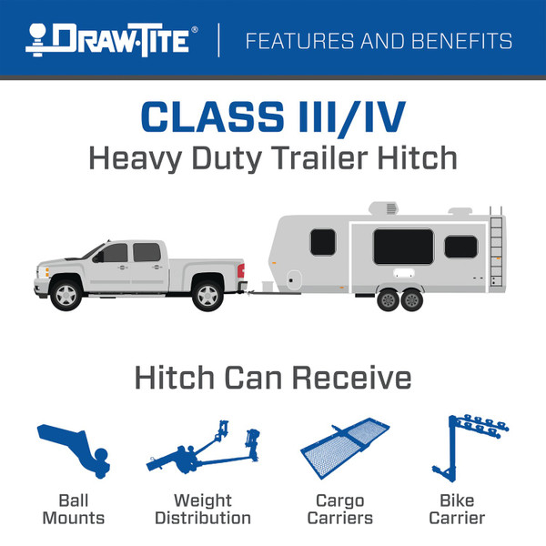 Draw-tite Class 3 Trailer Hitch, 2" Square Receiver, Black for Select Toyota Highlander 75586