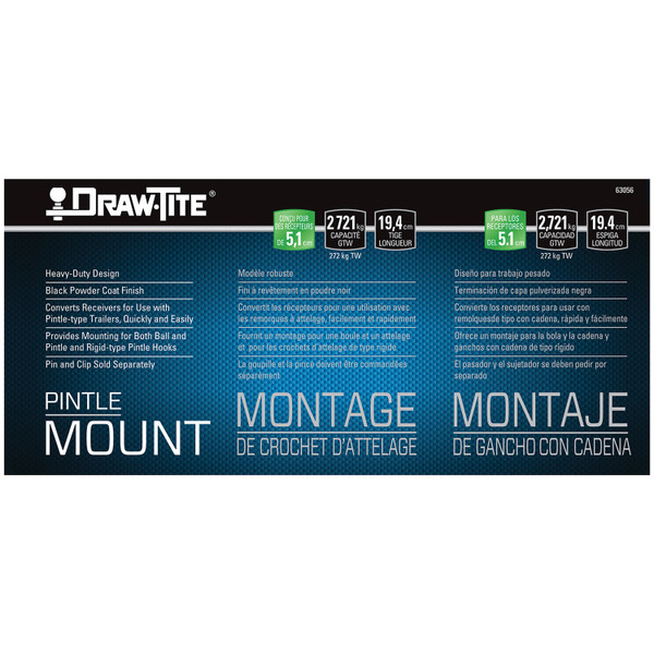 Draw-tite Pintle Hook Mounting Plate, 6,000 lbs. Capacity, Fits 2 in. Receiver