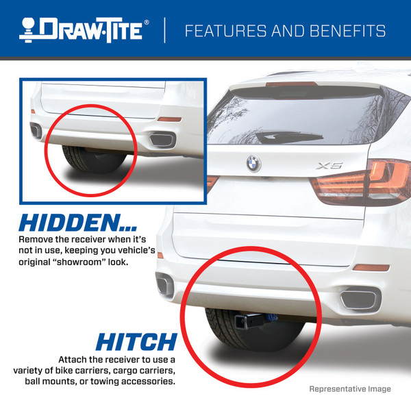 Draw-tite Hidden Hitch® Completely Hidden Trailer Hitch 2" Removable Receiver, Black for Select BMW X3, BMW X4 76906