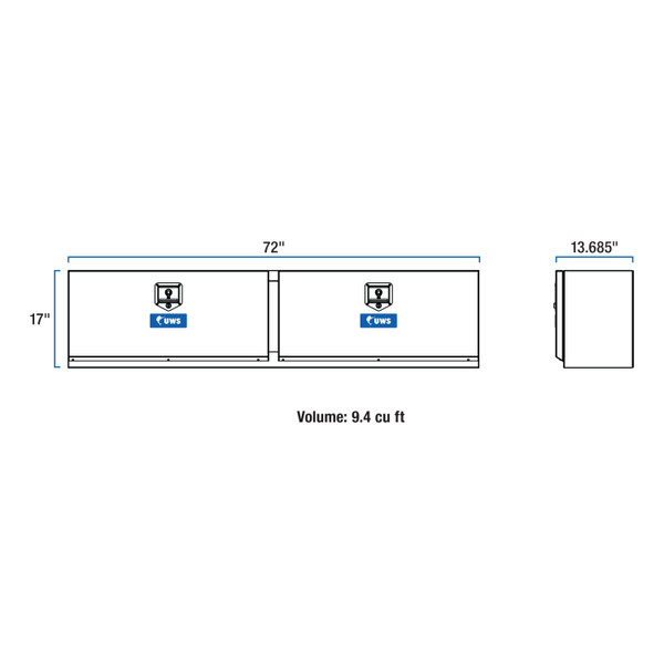 UWS Gloss Black Aluminum 72" Double-Door Topside Truck Tool Box TBTS-72-BLK