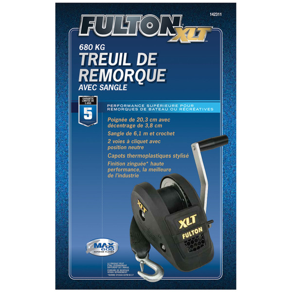 Fulton XLT  Marine Trailer Winch, Single-Speed, 1,500 lbs. Capacity, 20 ft. Strap, 8 in. Handle