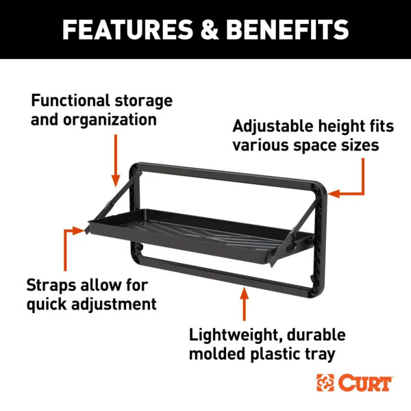 CURT 18425 Pakka Cargo Caddie Seat Back Organizer Tray, 34" x 14" – Universal Rear Trunk Storage for SUVs & CUVs, Easy Install & Adjustable Design