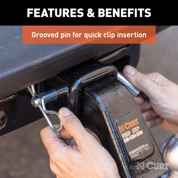 CURT Heavy-Duty 5/8" Hitch Pin with Groove (2-1/2" or 3" Receiver, Zinc, Packaged) Hitch Pin Clip