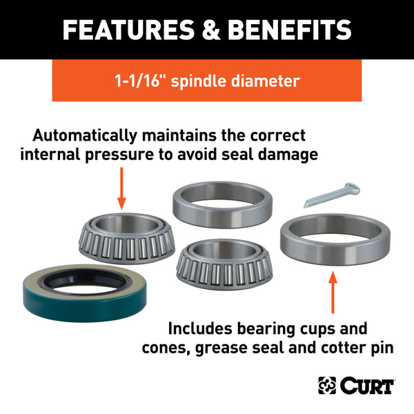 CURT 1-1/16" Wheel Bearing Kit Wheel Bearing Dust Cap