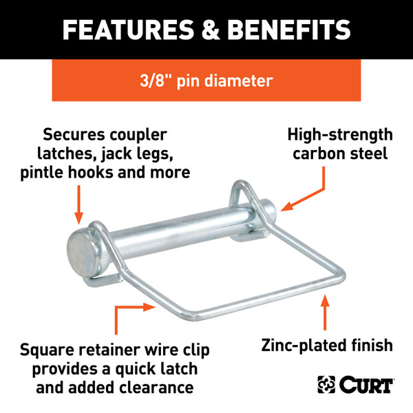 CURT 3/8" Safety Pin (2-3/4" Pin Length) Trailer Jack Lock Pin