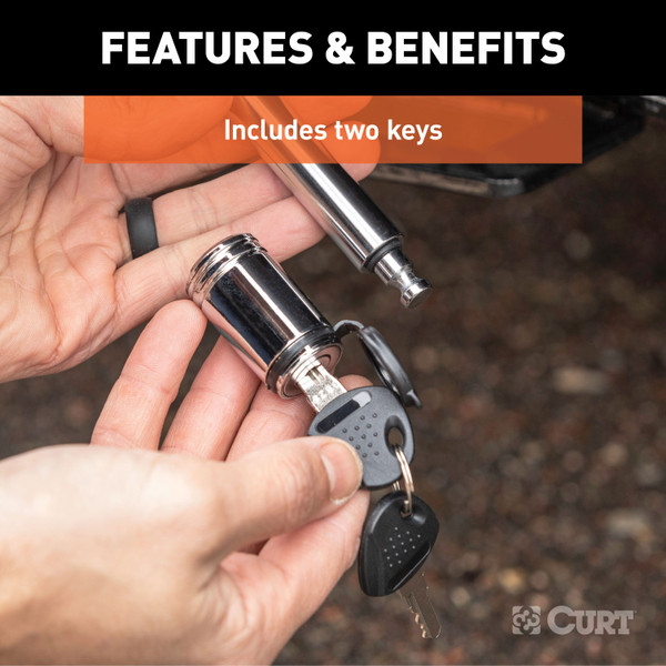 CURT 5/8" Hitch Lock (2" Receiver, Barbell, Chrome) Trailer Hitch Lock