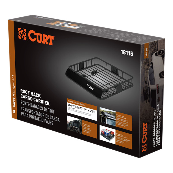 CURT 42" x 37" Black Steel Roof Rack Cargo Carrier Roof Rack