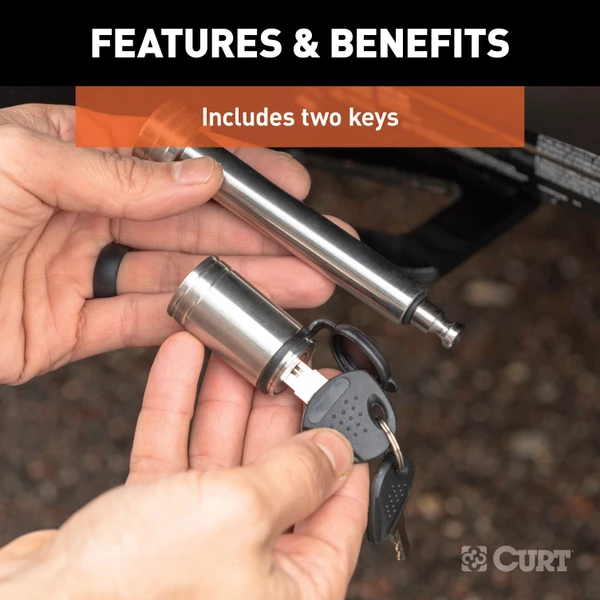 CURT 5/8" Hitch Lock (2" or 2-1/2" Receiver, Barbell, Stainless) Trailer Hitch Lock