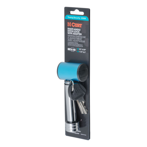 CURT 1/2" Hitch Lock with 5/8" Adapter (1-1/4" or 2" Receiver, Right-Angle, Chrome) Trailer Hitch Lock