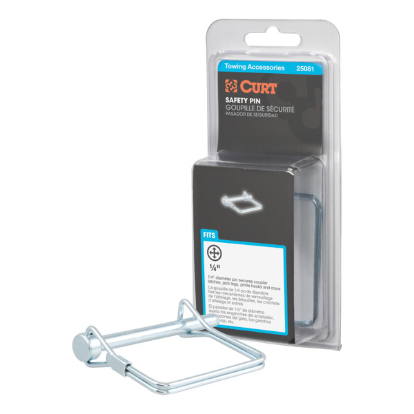 CURT 1/4" Safety Pin (2-3/4" Pin Length, Packaged) Trailer Hitch Lock - CURT