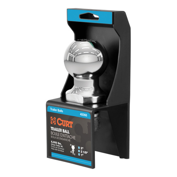 CURT 2" Trailer Ball (1" x 2-1/8" Shank, 6,000 lbs., Chrome, Packaged) Trailer Hitch Ball - CURT