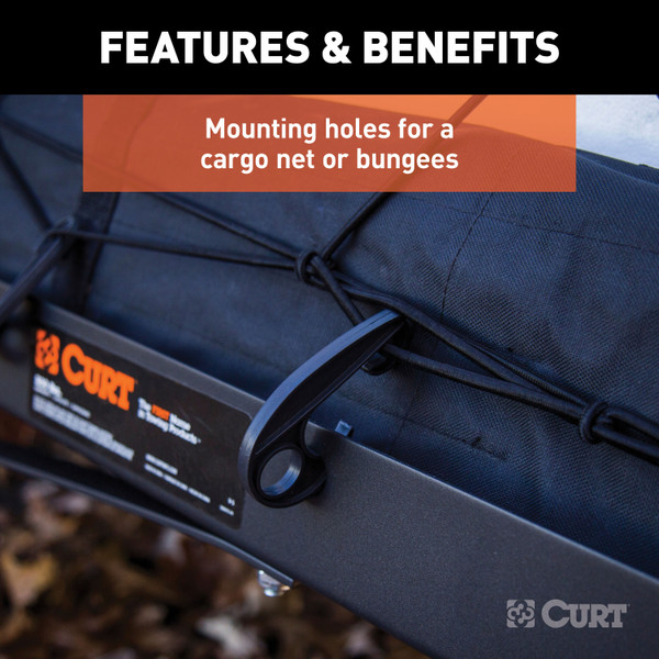 CURT 48" x 20" Black Steel Tray Cargo Carrier (1-1/4", 2" Adapter, 300 lbs.) Receiver Hitch Mounted Cargo Carrier