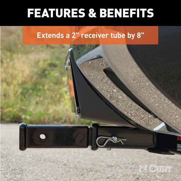 CURT 8" Receiver Tube Extender (2" Solid Shank, 3,500 lbs.) Trailer Hitch Receiver Tube Adapter