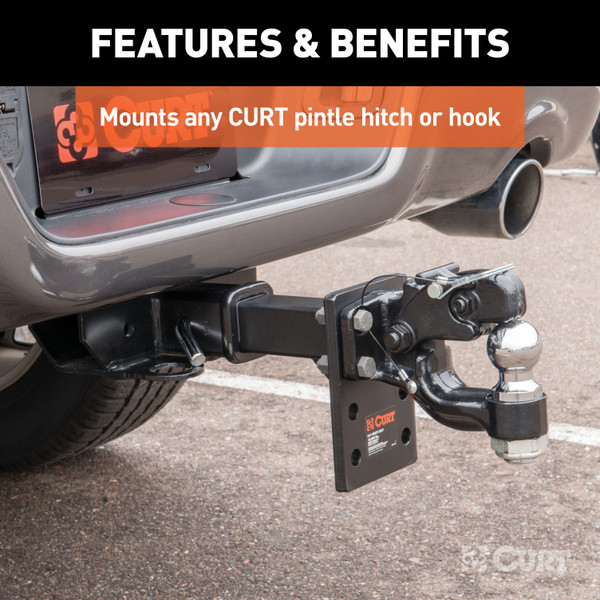 CURT Adjustable Pintle Mount (2" Shank, 10,000 lbs., 7" High, 6" Long) Trailer Hitch Pintle Hook Mount