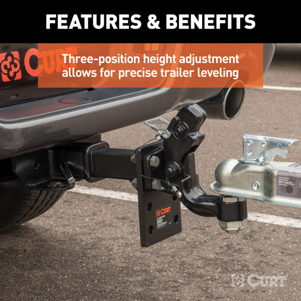 CURT Adjustable Pintle Mount (2" Shank, 10,000 lbs., 7" High, 6" Long) Trailer Hitch Pintle Hook Mount