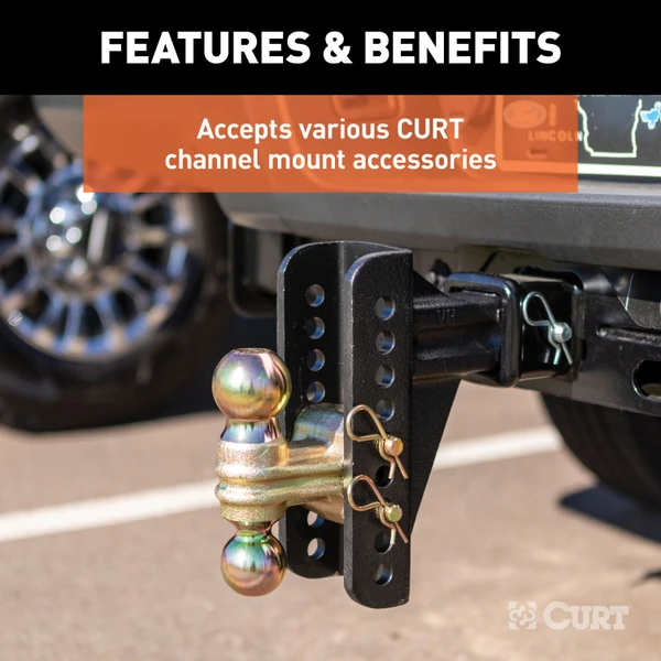 CURT Adjustable Channel Mount with 2-5/16" Ball & Pintle (2-1/2" Shank, 20,000 lbs.) Trailer Hitch Pintle Hook Mount