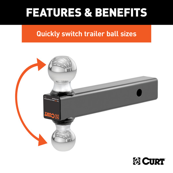 CURT Multi-Ball Mount (2" Solid Shank, 2" & 2-5/16" Chrome Balls) Trailer Hitch Ball Mount