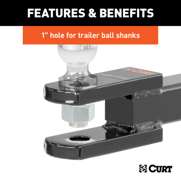 CURT Clevis Pin Ball Mount with 1" Diameter Pin (2" Shank, 6,000 lbss.) Trailer Hitch Ball Mount