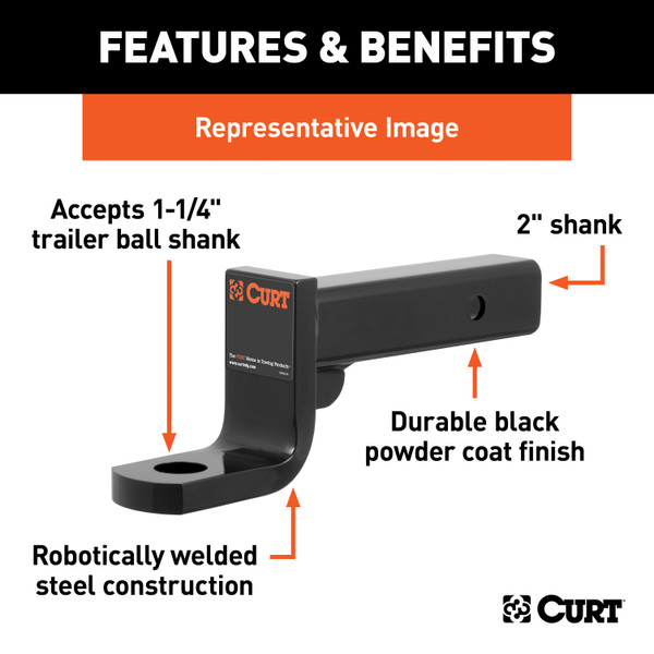 CURT Class 4 Ball Mount (2" Shank, 12,000 lbss., 8" Drop, 9-3/8" Long) Trailer Hitch Ball Mount