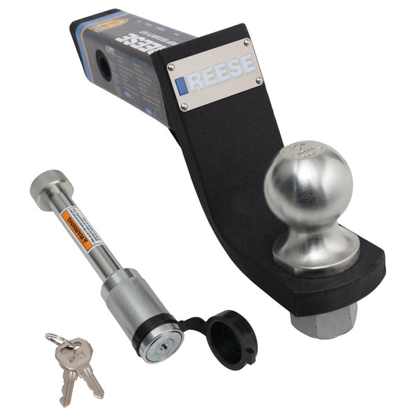 Reese Trailer Hitch Ball Mount Security Kit, Fits 2 in. Receiver, 4 in. Drop, 7,500 lbss. Capacity, Includes 2 in. Trailer Hitch Ball and Dogbone Style Receiver Lock - Reese