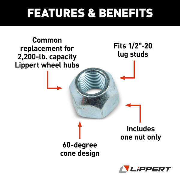 Lippert 60 Cone Trailer Lug Nut - 1/2"-20 122076