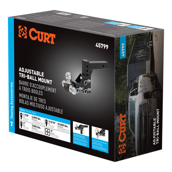 CURT Adjustable Tri-Ball Mount (2" Shank, 1-7/8", 2" & 2-5/16" Balls) Trailer Hitch Ball Mount