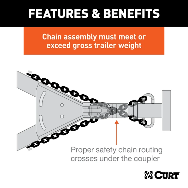 CURT 35" Safety Chain with 1 Clevis Hook (12,600 lbs, Yellow Zinc) Trailer Hitch