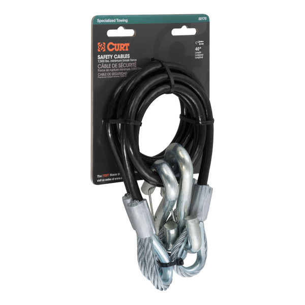 CURT 44" Safety Cables with 2 Snap Hooks (7,500 lbs, Vinyl-Coated, 2-Pack) Trailer Hitch