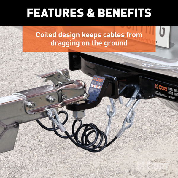 CURT 44" Safety Cables with 2 Snap Hooks (7,500 lbs, Vinyl-Coated, 2-Pack) Trailer Hitch