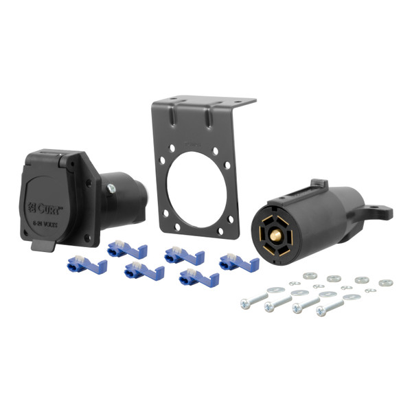 CURT 7-Way RV Blade Connector Plug & Socket with Hardware (Packaged) Trailer Connector Kit - CURT