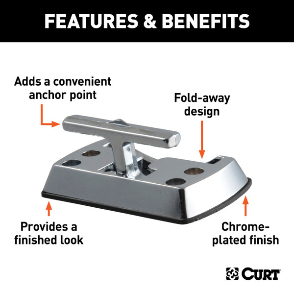 CURT Fold-Away Rope Hook (1,200 lbs, Packaged) Tie Down Anchor