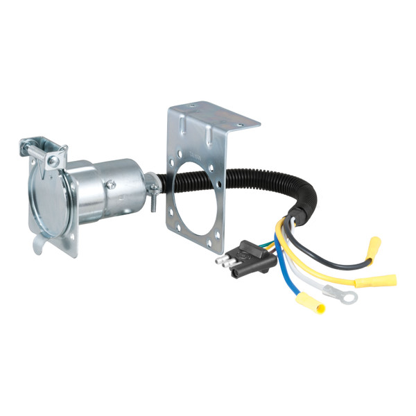 CURT Electrical Adapter with Bracket (4-Way Flat Vehicle to 7-Way RV Blade Trailer) Trailer Wiring Adapter Connector - CURT