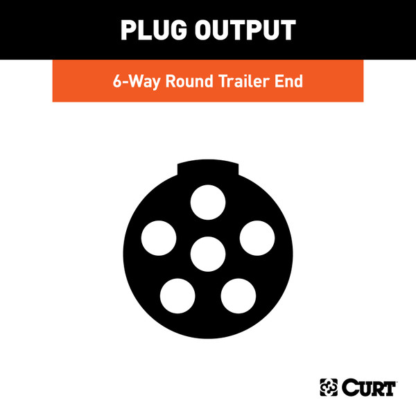 CURT 6-Way Round Connector Plug (Trailer Side, Chrome Plastic) Trailer Connector Kit