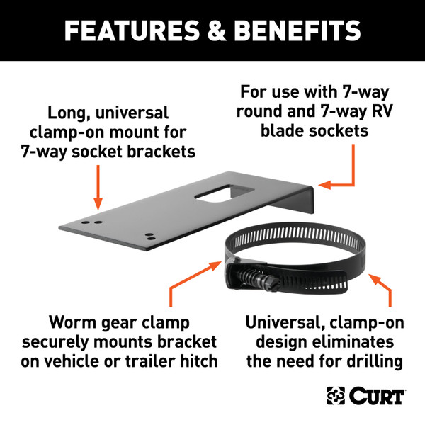 CURT Connector Bracket Mount for 7-Way Bracket (Packaged) Trailer Wire Connector Mounting Bracket