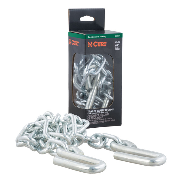 CURT 48" Safety Chain with 2 S-Hooks (5,000 lbs, Clear Zinc, Packaged) Trailer Hitch - CURT